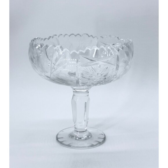 Vintage Sawtooth Cut Crystal & Etched 6" Tall Compote Trinket Jewelry Jar With F - Picture 1 of 8